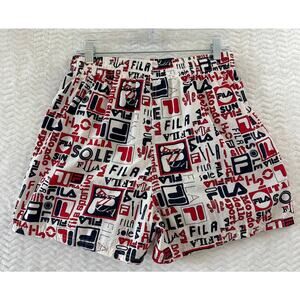 Vintage 90's Y2K FILA Monogram Red White Blue Swim Trunks Mens Large